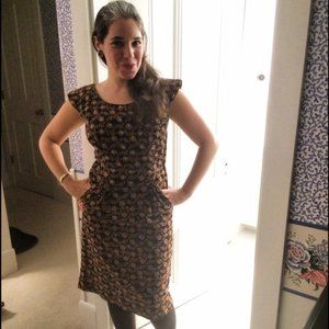 VTG 1950s Brocade Copper Sequined Wiggle Dress-S/M